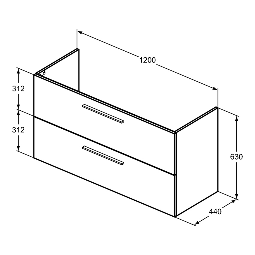 Immagine di Ideal Standard I.LIFE A set con mobile sottolavabo L.120 cm, 2 cassetti, colore bianco finitura opaco e lavabo L.120 cm con foro rubinetteria e troppopieno, colore bianco finitura opaco T5258DU+T462201