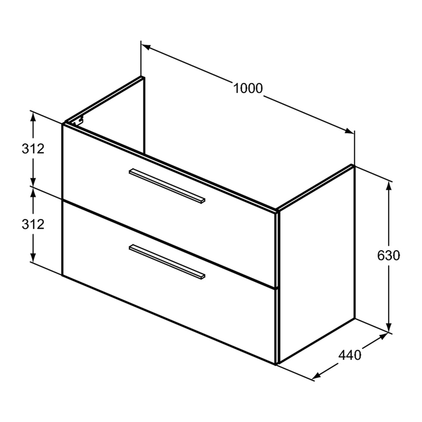 Immagine di Ideal Standard I.LIFE A set con mobile sottolavabo L.100 cm, 2 cassetti, colo bianco finitura opaco e lavabo L.84 cm con foro rubinetteria e troppopieno, colore bianco finitura opaco T5257DU+T462101