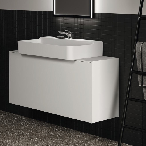 Immagine di Ideal Standard CONCA mobile sottolavabo sospeso L.120 H.55 P.37.2 cm, con 1 cassetto interno e 1 esterno, interno colore antracite, esterno colore bianco finitura opaco T3937Y1