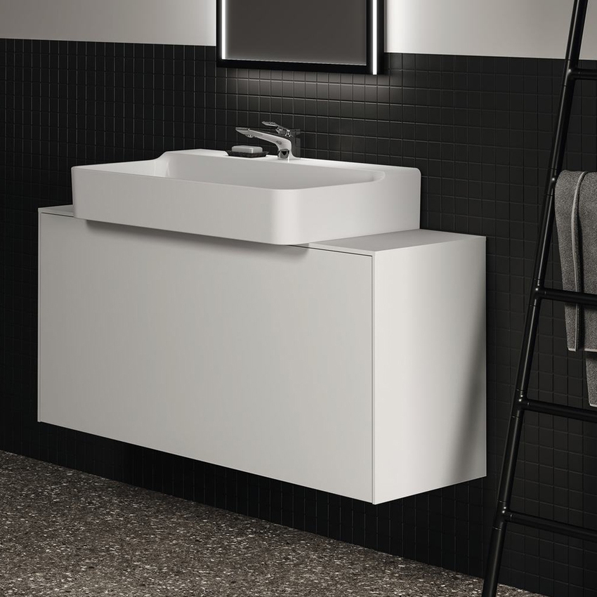 Immagine di Ideal Standard CONCA mobile sottolavabo sospeso L.120 H.55 P.37.2 cm, con 1 cassetto interno e 1 esterno, interno colore antracite, esterno colore bianco finitura opaco T3937Y1