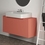 Immagine di Ideal Standard CONCA set con lavabo sospeso o d’appoggio L.60 P.45 cm, colore bianco, miscelatore monocomando con scarico piletta, finitura cromo, mobile sottolavabo L.120 cm, colore sunset finitura opaco, specchio rotondo Ø100 CONCA03