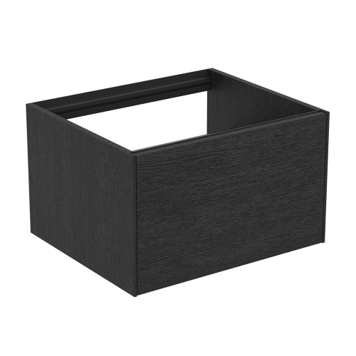 Immagine di Ideal Standard CONCA set con lavabo d’appoggio L.45 P.38 cm, colore bianco, miscelatore monocomando a parete, finitura cromo, mobile sottolavabo L.60 cm, finitura rovere affumicato scuro, mensola L.120, finitura rovere affumicato scuro CONCA09