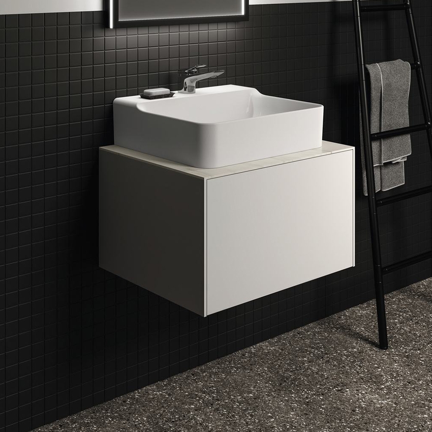 Immagine di Ideal Standard CONCA mobile sottolavabo sospeso L.60 H.36 P.50.5 cm, con 1 cassetto esterno, interno colore antracite, esterno colore bianco finitura opaco T3982Y1