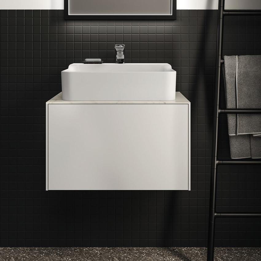 Immagine di Ideal Standard CONCA mobile sottolavabo sospeso L.60 H.36 P.50.5 cm, con 1 cassetto esterno, interno colore antracite, esterno colore bianco finitura opaco T3982Y1