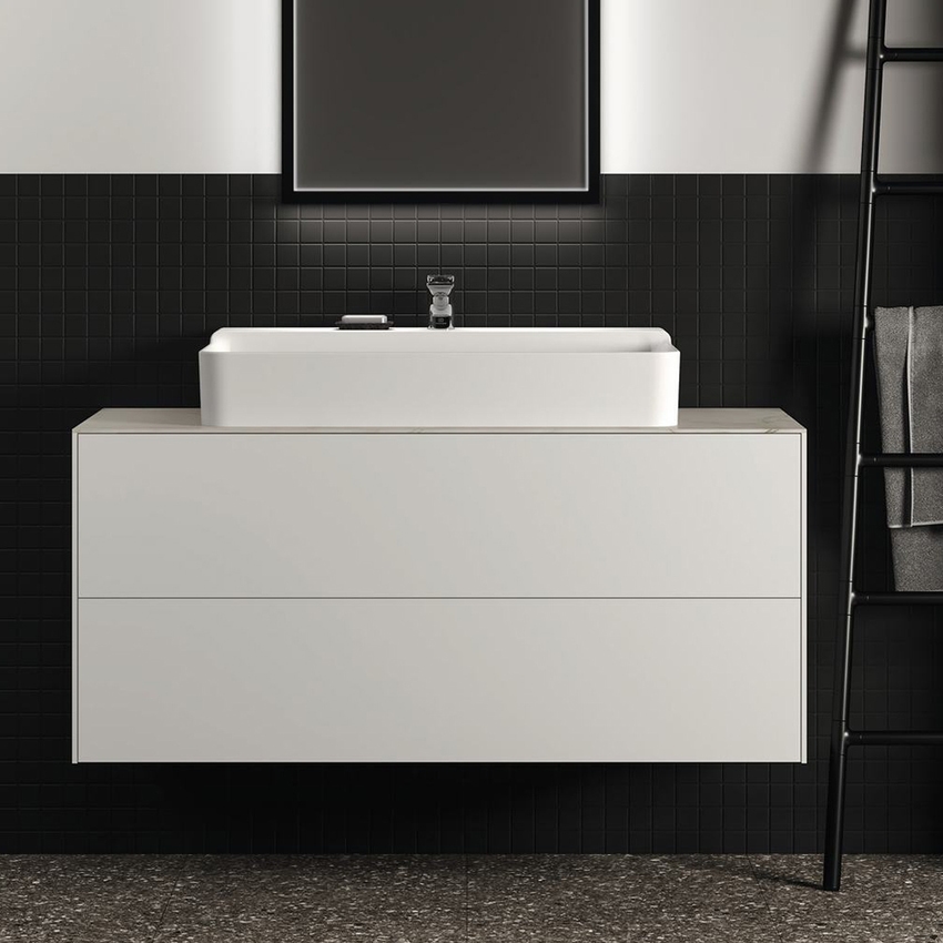 Immagine di Ideal Standard CONCA mobile sottolavabo sospeso L.120 H.55 P.50.5 cm, con 2 cassetti, interno colore antracite, esterno colore bianco finitura opaco T3945Y1