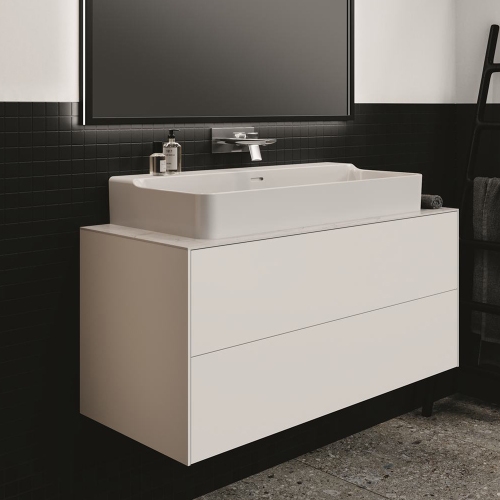 Immagine di Ideal Standard CONCA mobile sottolavabo sospeso L.120 H.55 P.50.5 cm, con 2 cassetti, interno colore antracite, esterno colore bianco finitura opaco T3945Y1