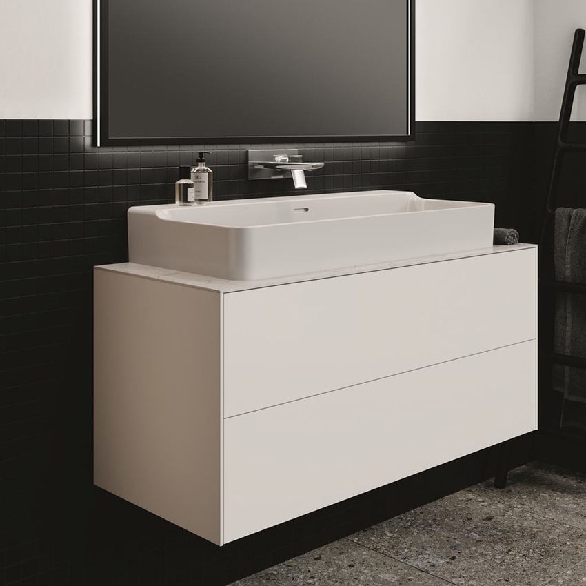 Immagine di Ideal Standard CONCA mobile sottolavabo sospeso L.120 H.55 P.50.5 cm, con 2 cassetti, interno colore antracite, esterno colore bianco finitura opaco T3945Y1