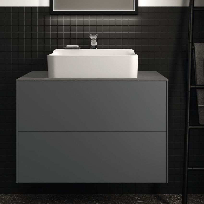 Immagine di Ideal Standard CONCA mobile sottolavabo sospeso L.80 H.55 P.50.5 cm, senza piano da appoggio, con 2 cassetti esterni, interno colore antracite, esterno colore antracite finitura opaco T4356Y2