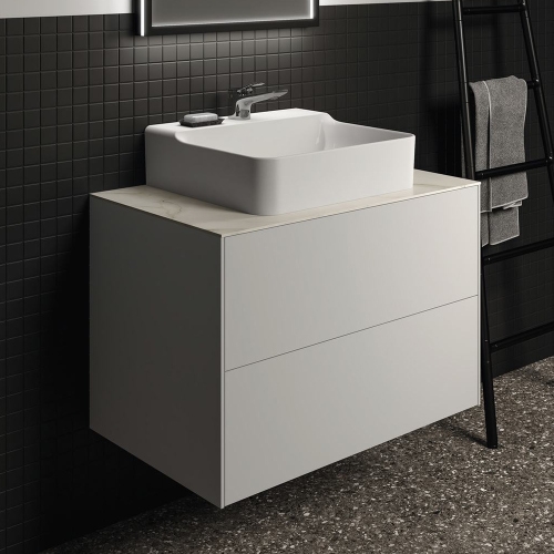 Immagine di Ideal Standard CONCA mobile sottolavabo sospeso L.80 H.55 P.50.5 cm, senza piano da appoggio, con 2 cassetti esterni, interno colore antracite, esterno colore bianco finitura opaco T4356Y1