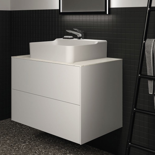 Immagine di Ideal Standard CONCA mobile sottolavabo sospeso L.80 H.55 P.50.5 cm, senza piano da appoggio, con 2 cassetti esterni, interno colore antracite, esterno colore bianco finitura opaco T4356Y1