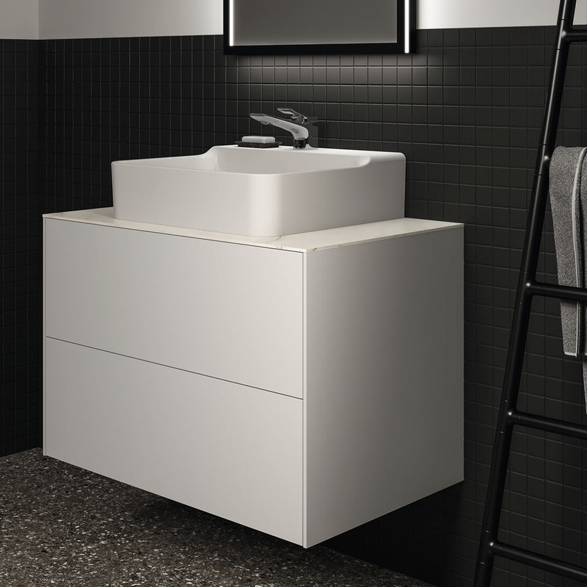 Immagine di Ideal Standard CONCA mobile sottolavabo sospeso L.80 H.55 P.50.5 cm, senza piano da appoggio, con 2 cassetti esterni, interno colore antracite, esterno colore bianco finitura opaco T4356Y1