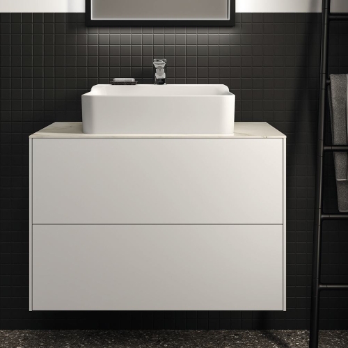 Immagine di Ideal Standard CONCA mobile sottolavabo sospeso L.80 H.55 P.50.5 cm, senza piano da appoggio, con 2 cassetti esterni, interno colore antracite, esterno colore bianco finitura opaco T4356Y1