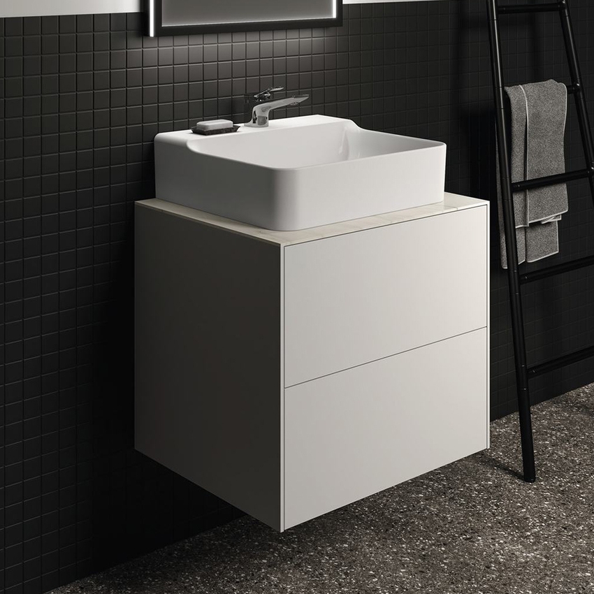 Immagine di Ideal Standard CONCA mobile sottolavabo sospeso L.60 H.54 P.50.5 cm, con 2 cassetti esterni, interno colore antracite, esterno colore bianco finitura opaco T4355Y1
