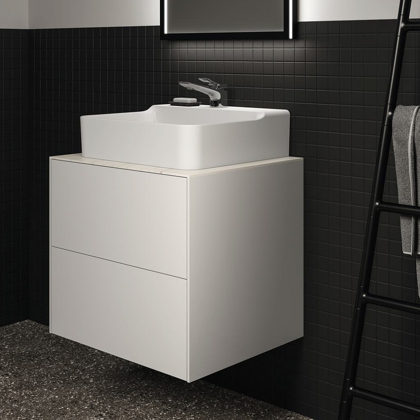 Immagine di Ideal Standard CONCA mobile sottolavabo sospeso L.60 H.54 P.50.5 cm, con 2 cassetti esterni, interno colore antracite, esterno colore bianco finitura opaco T4355Y1