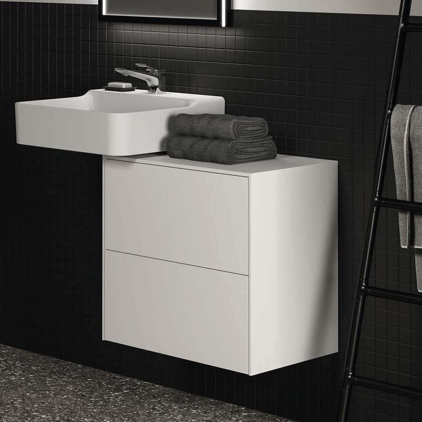 Immagine di Ideal Standard CONCA mobile sottolavabo sospeso L.60 H.55 P.37.3 cm, con 2 cassetti esterni, interno colore antracite, esterno colore bianco finitura opaco T4327Y1