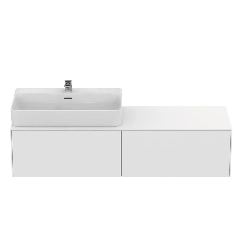 Immagine di Ideal Standard CONCA set con mobile sottolavabo L.160 cm, 2 cassetti, colo bianco finitura opaco e lavabo L.80 cm con foro rubinetteria e troppopieno, colore bianco finitura lucido T3983Y1+T382601