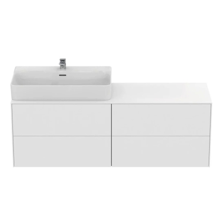 Immagine di Ideal Standard CONCA set con mobile sottolavabo L.160 cm, 4 cassetti, colo bianco finitura opaco e lavabo L.80 cm con foro rubinetteria e troppopieno, colore bianco finitura lucido T3989Y1+T382601