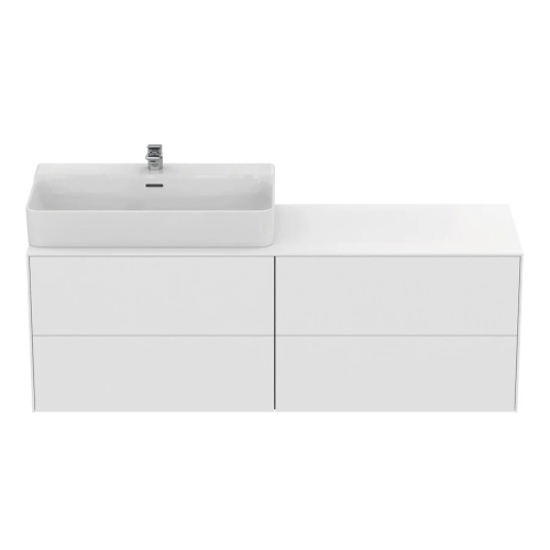 Immagine di Ideal Standard CONCA set con mobile sottolavabo L.160 cm, 4 cassetti, colo bianco finitura opaco e lavabo L.80 cm con foro rubinetteria e troppopieno, colore bianco finitura lucido T3989Y1+T382601