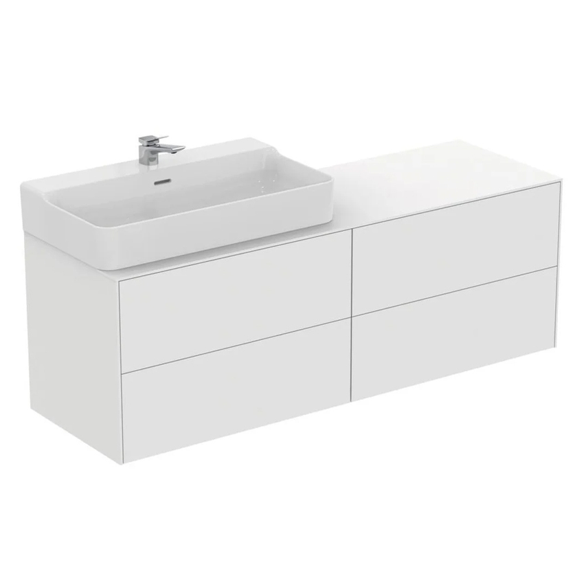 Immagine di Ideal Standard CONCA set con mobile sottolavabo L.160 cm, 4 cassetti, colo bianco finitura opaco e lavabo L.80 cm con foro rubinetteria e troppopieno, colore bianco finitura lucido T3989Y1+T382601