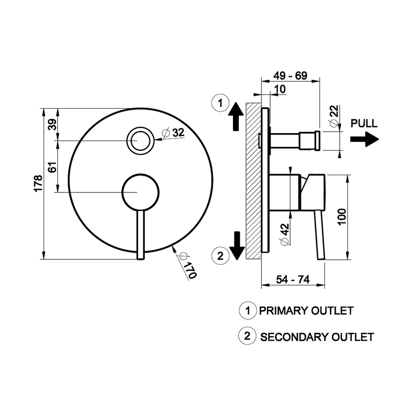 Immagine di Gessi VIA TORTONA miscelatore doccia a parete, 2 uscite, con deviatore automatico bagno/doccia, senza corpo incasso, finitura finox brushed nickel 44667#149