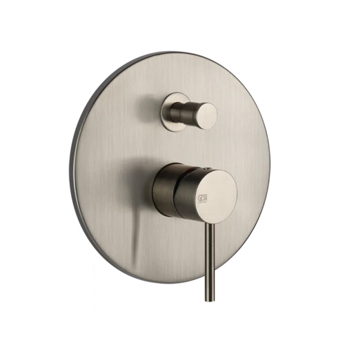 Immagine di Gessi VIA TORTONA miscelatore doccia a parete, 2 uscite, con deviatore automatico bagno/doccia, senza corpo incasso, finitura finox brushed nickel 44667#149