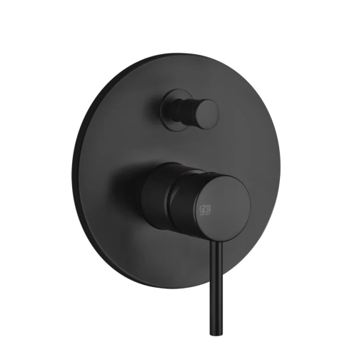 Immagine di Gessi VIA TORTONA miscelatore doccia a parete, 2 uscite, con deviatore automatico bagno/doccia, senza corpo incasso, colore nero finitura opaco 44667#299