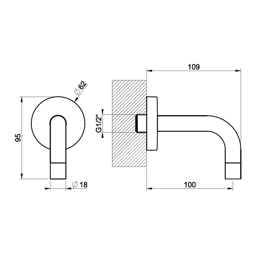 Immagine di Gessi VIA TORTONA bocca a parete P.11 cm, colore nero finitura opaco 44285#299