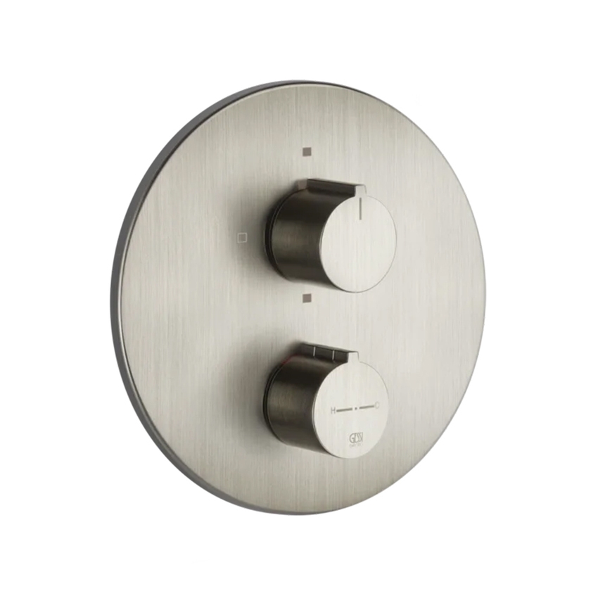 Immagine di Gessi VIA TORTONA miscelatore termostatico per doccia, a parete, 3 vie, senza corpo incasso, finitura finox brushed nickel 38778#149