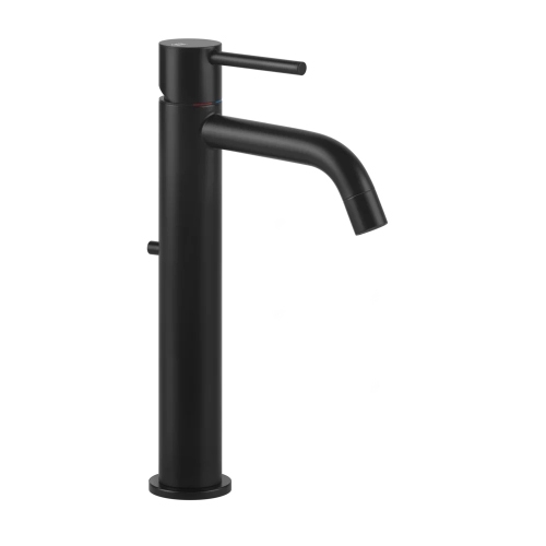 Immagine di Gessi VIA TORTONA miscelatore lavabo H.30 cm, con scarico e flessibili di collegamento, colore nero finitura opaco 18603#299