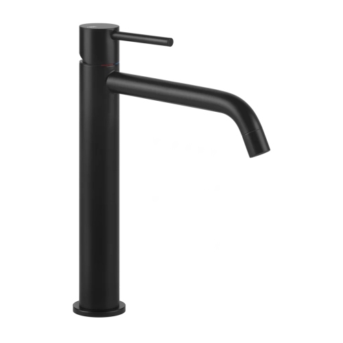 Immagine di Gessi VIA TORTONA miscelatore lavabo P.24 cm, senza scarico, con flessibili di collegamento, colore nero finitura opaco 18606#299