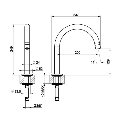 Immagine di Gessi VIA TORTONA bocca P. 24 cm per lavabo, senza scarico, finitura finox brushed nickel 18623#149