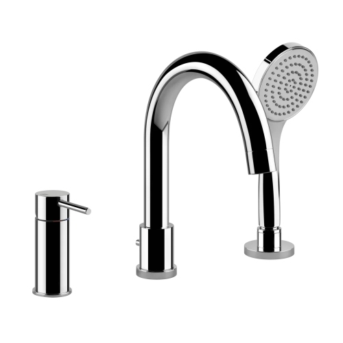 Immagine di Gessi VIA TORTONA gruppo bordo vasca, tre fori con bocca di erogazione, deviatore, flessibile 150 cm e doccetta anticalcare, finitura cromo 18637#031