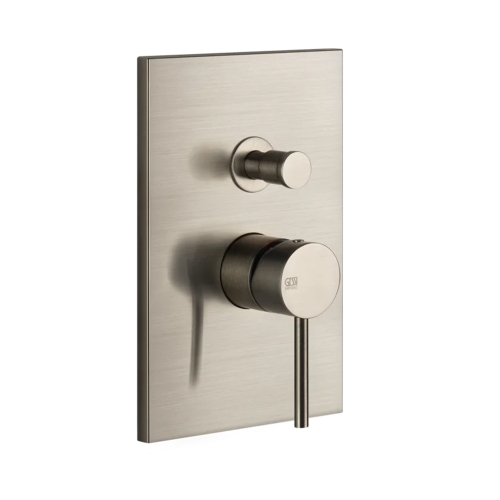 Immagine di Gessi VIA TORTONA miscelatore a parete 2 uscite, con deviatore automatico bagno/doccia, senza corpo incasso, finitura finox brushed nickel 44664#149
