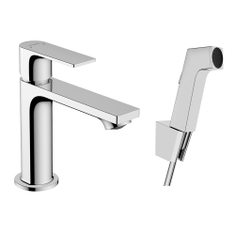 Immagine di Hansgrohe REBRIS E miscelatore monocomando H.17 cm, per lavabo, senza scarico, con doccetta bidet e flessibile 160 cm, finitura cromo 72216000
