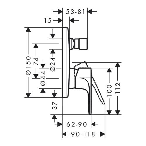 Immagine di Hansgrohe REBRIS E miscelatore monocomando per vasca, ad incasso, con deviatore, senza corpo incasso, colore nero finitura opaco 72468670