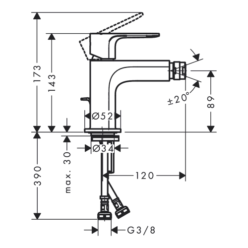 Immagine di Hansgrohe REBRIS E miscelatore monocomando per bidet, con scarico in materiale sintetico, finitura cromo 72211000