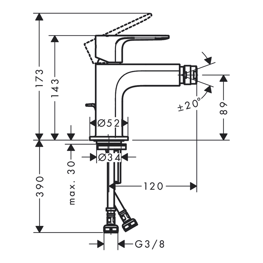 Immagine di Hansgrohe REBRIS E miscelatore monocomando per bidet, con scarico in materiale sintetico, finitura cromo 72211000