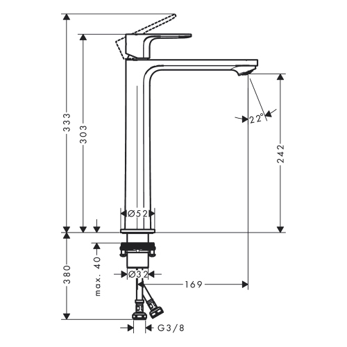 Immagine di Hansgrohe REBRIS E miscelatore monocomando H.30 cm, per lavabo, senza scarico, finitura cromo 72545000