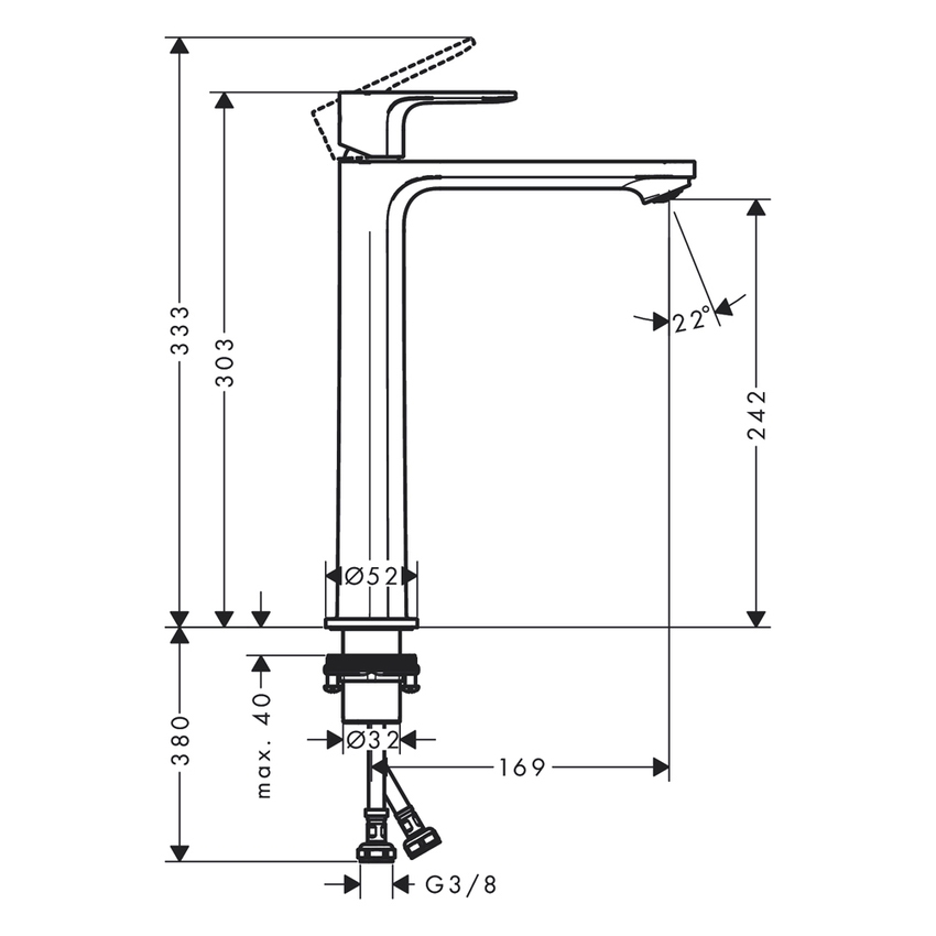Immagine di Hansgrohe REBRIS E miscelatore monocomando H.30 cm, per lavabo, senza scarico, colore nero finitura opaco 72545670