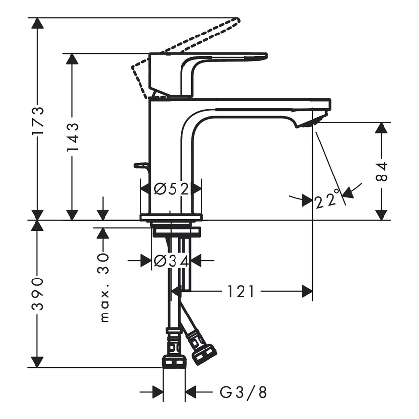 Immagine di Hansgrohe REBRIS E miscelatore monocomando H.14 cm, per lavabo, con scarico, finitura cromo 72550000