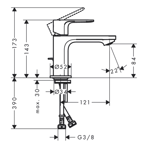 Immagine di Hansgrohe REBRIS S miscelatore monocomando H.14 cm, per lavabo, con scarico, finitura cromo 72510000