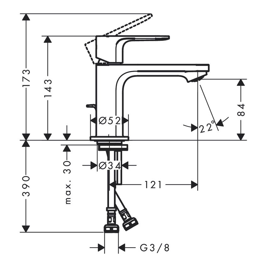 Immagine di Hansgrohe REBRIS S miscelatore monocomando H.14 cm, per lavabo, con scarico, finitura cromo 72510000