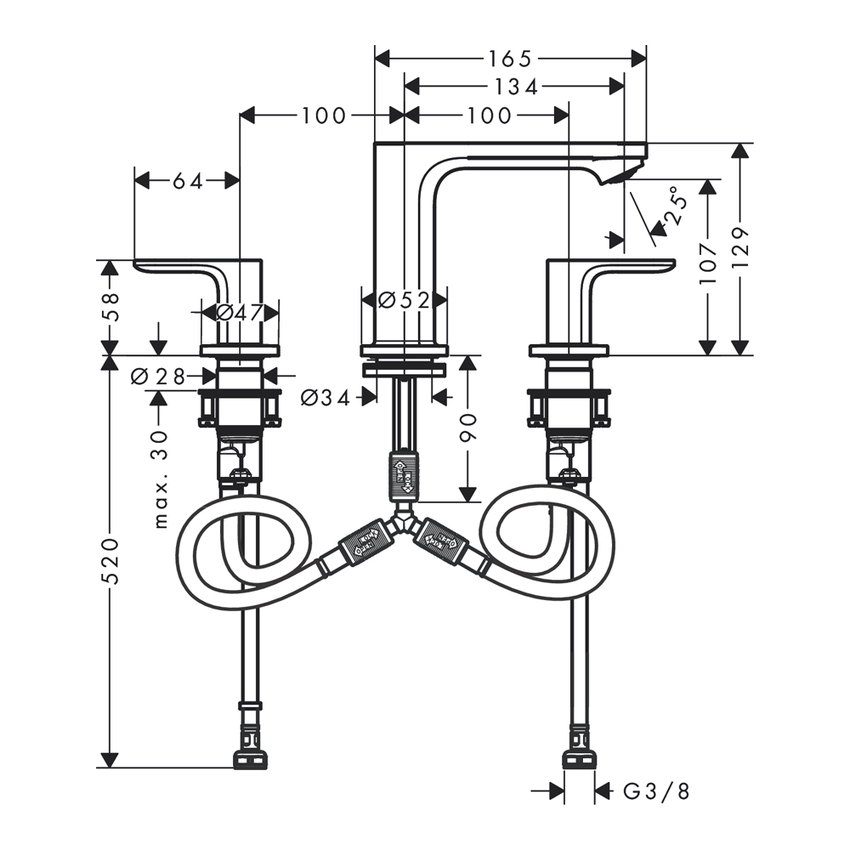 Immagine di Hansgrohe REBRIS S miscelatore con tre fori per lavabo, con scarico, finitura cromo 72530000