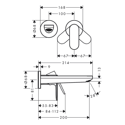 Immagine di Hansgrohe REBRIS S miscelatore monocomando ad incasso, per lavabo, senza corpo incasso, finitura cromo 72528000