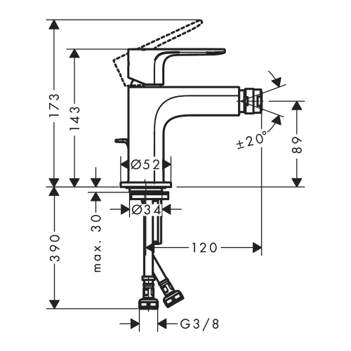 Immagine di Hansgrohe REBRIS S miscelatore monocomando per bidet, con scarico in metallo, finitura cromo 72212000