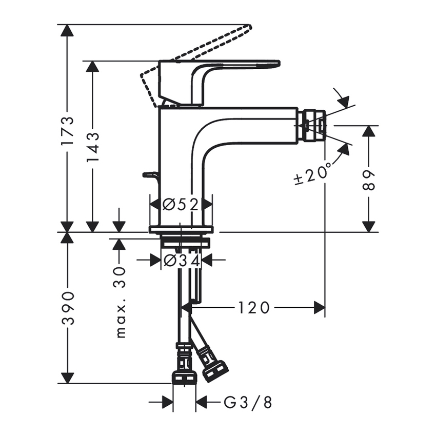 Immagine di Hansgrohe REBRIS S miscelatore monocomando per bidet, con scarico in metallo, finitura cromo 72212000