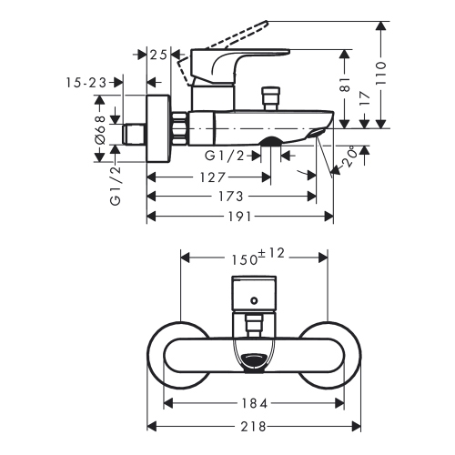 Immagine di Hansgrohe REBRIS S miscelatore monocomando per vasca, con deviatore, finitura cromo 72440000