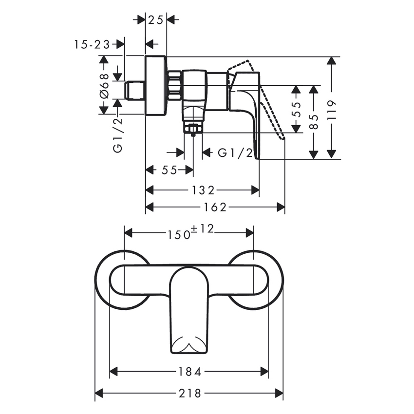 Immagine di Hansgrohe REBRIS E miscelatore monocomando esterno per doccia, senza flessibile e doccetta, finitura cromo 72650000