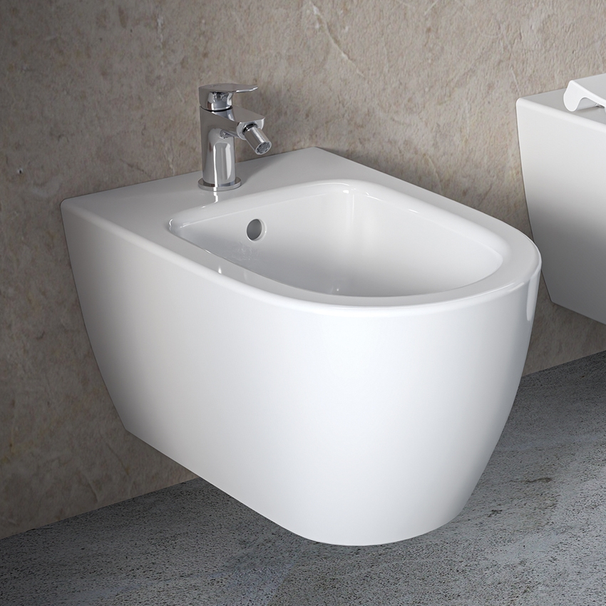 Immagine di Ideal Standard I.LIFE O bidet sospeso monoforo, con troppopieno, fissaggi completamente nascosti, colore bianco finitura lucido T568101