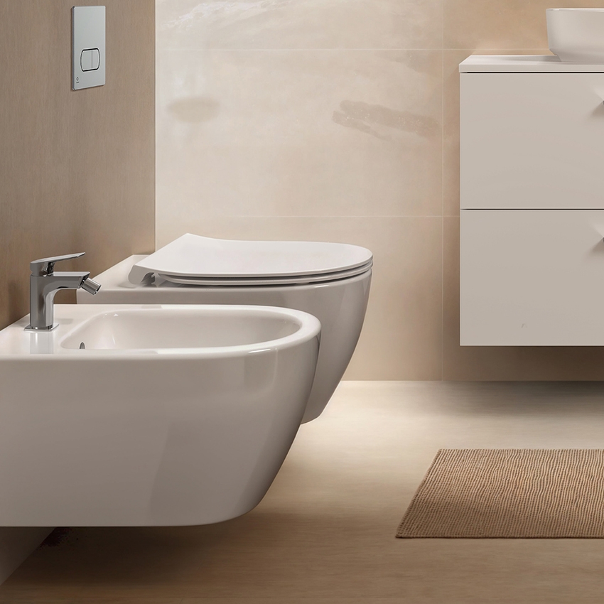 Immagine di Ideal Standard I.LIFE O bidet sospeso monoforo, con troppopieno, fissaggi completamente nascosti, colore bianco finitura lucido T568101